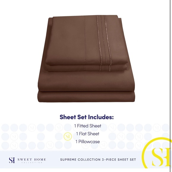 Twin Sheets - Breathable Luxury Sheets with Full Elastic Sheet Set, Twin, Brown - Picture 4 of 6